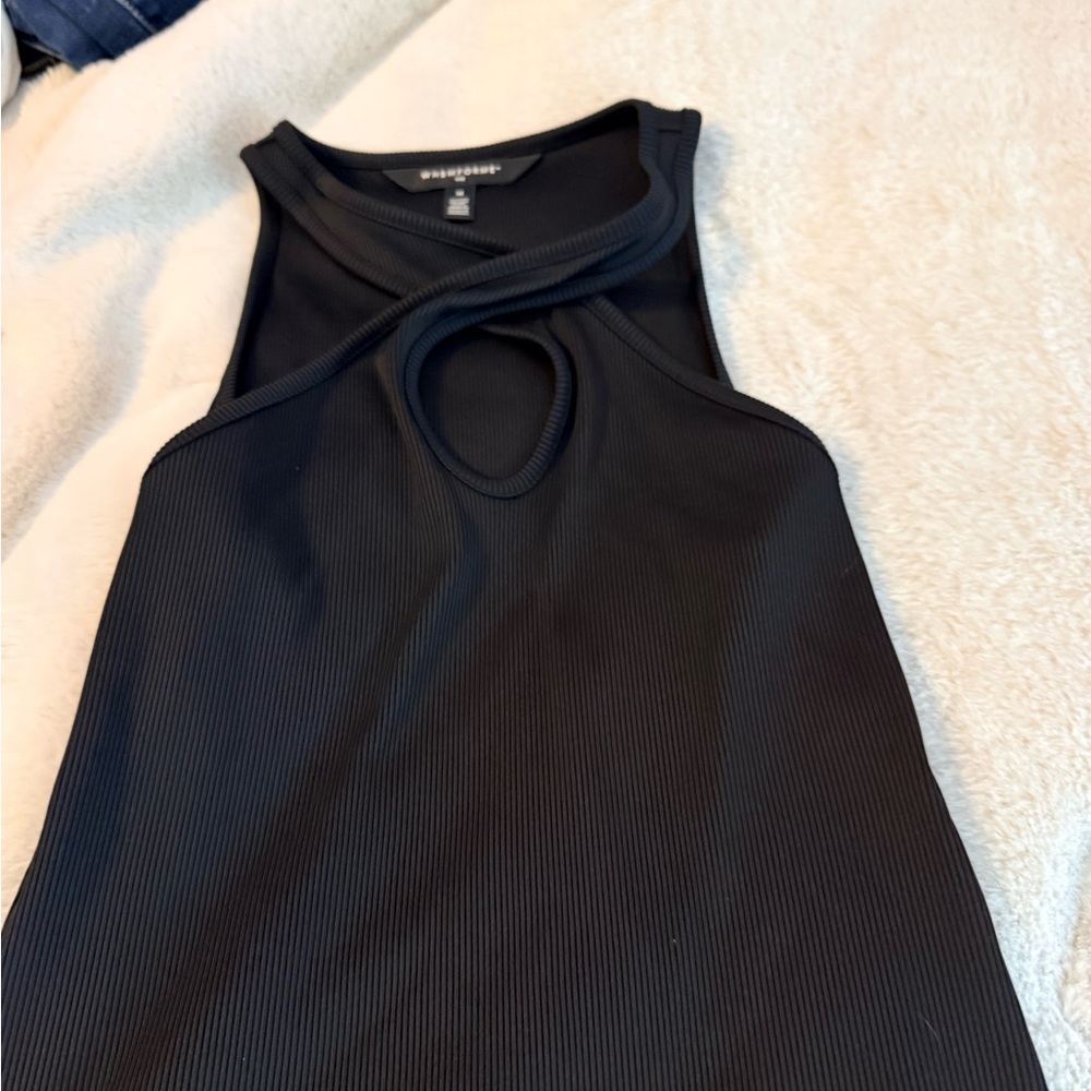 White House Black Market Black Ribbed Tank with Keyhole